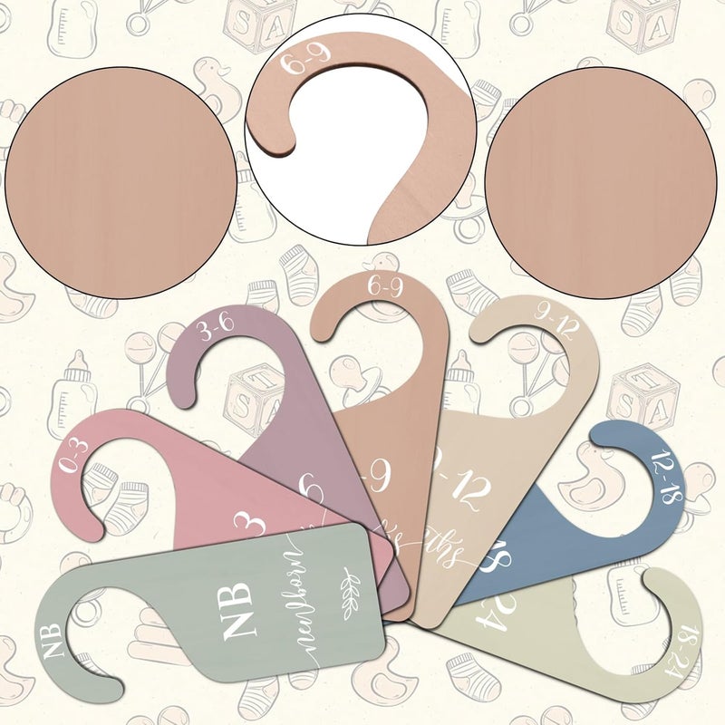 Whaline 7Pcs Boho Wooden Baby Closet Size Dividers with Pink Velvet Bag Newborn to 24 Month Thicken Infant Wardrobe Hanger Organizers for Home Nursery Party Gift Supplies - Image 3